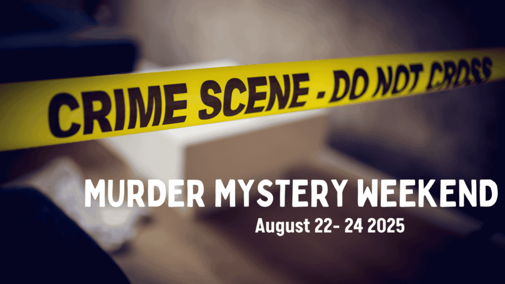 Crime scene tape with "Do Not Cross" warning, murder mystery weekend event, Eureka Springs.