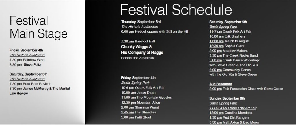 ozark folk festivallineup in eureka springs arkansas