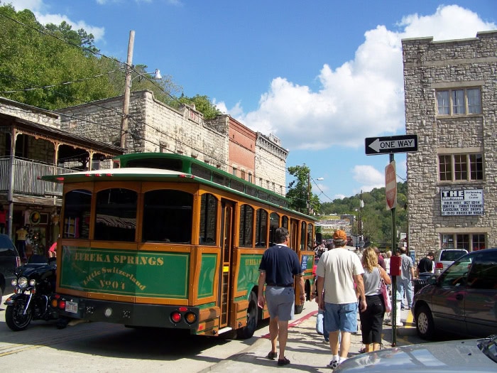 Downtown Eureka Springs trolley